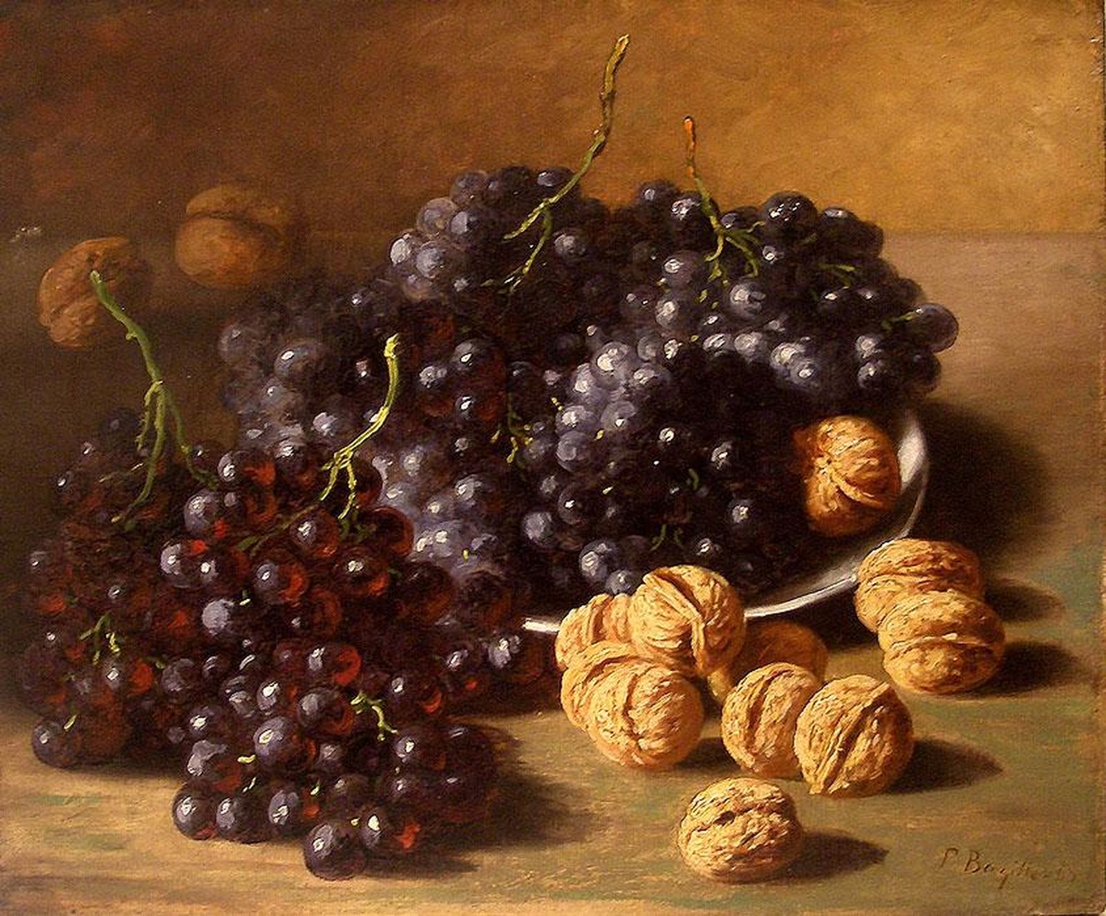 Фредерик Базиль - Натюрморт с виноградом и орехами